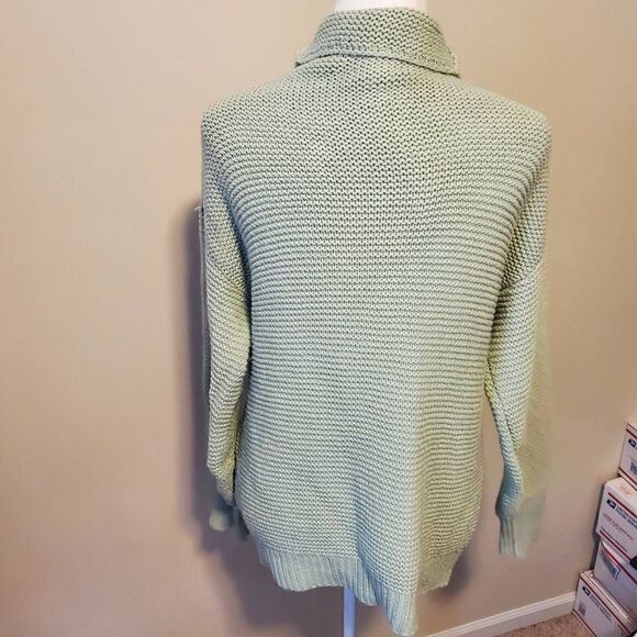 Leith Light Green Cotton Blend Turtleneck Sweater S - Picture 3 of 10